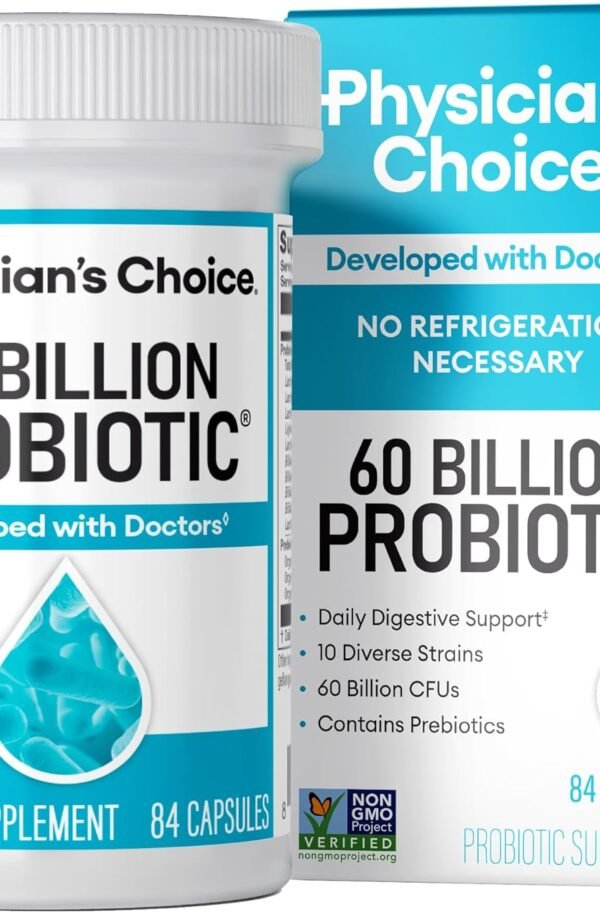 Physician's Choice Probiotics 60 Billion CFU - 10 Strains + Organic Prebiotics - Immune, Digestive & Gut Health - Supports Occasional Constipation, Diarrhea, Gas & Bloating - for Women & Men - 30ct